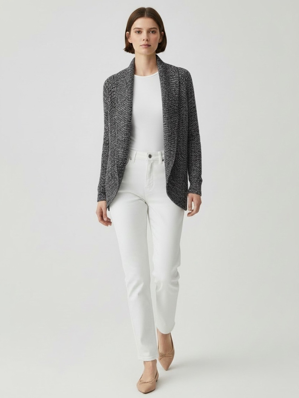 Ricki’s Circle Cardigan Open Front Draped Collar Sweater Black White Small